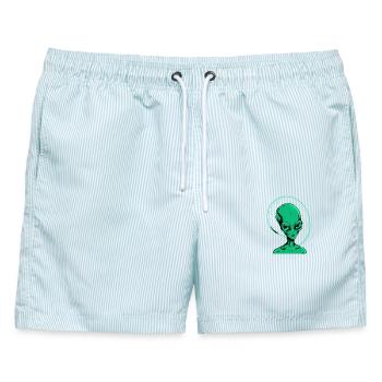  Außerirdischer Alien Science Fiction Weltraum - Männer Badeshorts - hellblau gestreift - Vorne - AI Model Male 178 light (178cm)