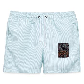 Halloween Rabe Kürbis - Männer Badeshorts - hellblau gestreift - Vorne - AI Model Male 178 light (178cm)