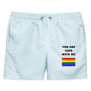 Du bist bei mir sicher, Pride. - Männer Badeshorts - hellblau gestreift - Vorne - AI Model Male 178 light (178cm)