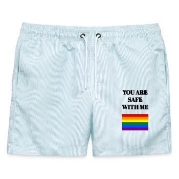 Stolze Verbündete, Regenbogenflagge, du bist bei mir sicher - Männer Badeshorts - hellblau gestreift - Vorne - AI Model Male 178 light (178cm)