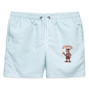 Lausbua Hirsch in Lederhosen - Männer Badeshorts - hellblau gestreift - Vorne - AI Model Male 178 light (178cm)