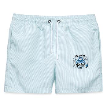 So sieht ein echt cooler Pilot aus - Flugzeug - Männer Badeshorts - hellblau gestreift - Vorne - AI Model Male 178 light (178cm)