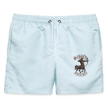 Schütze Krieger Tattoobogen - Männer Badeshorts - hellblau gestreift - Vorne - AI Model Male 178 light (178cm)
