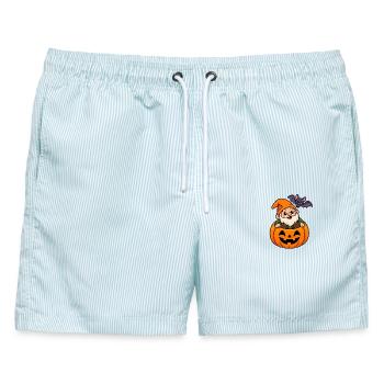 Kuscheliger Gnom im Kürbis Halloween - Männer Badeshorts - hellblau gestreift - Vorne - AI Model Male 178 light (178cm)