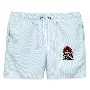 RobVibe Samurai-Geist – Japanischer Krieger - Männer Badeshorts - hellblau gestreift - Vorne - AI Model Male 178 light (178cm)