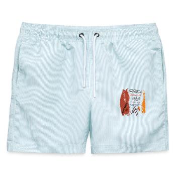 Kaffee  - Männer Badeshorts - hellblau gestreift - Vorne - AI Model Male 178 light (178cm)