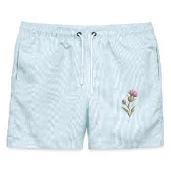 Wildblumen im Aquarell - Männer Badeshorts - hellblau gestreift - Vorne - AI Model Male 178 light (178cm)