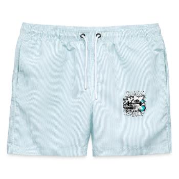 Chalk Cloud - Barbells - Männer Badeshorts - hellblau gestreift - Vorne - AI Model Male 178 light (178cm)