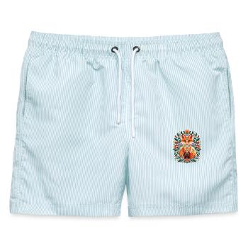 Fuchsliebhaber, ästhetische, botanische Waldtierkunst, Kunst - Männer Badeshorts - hellblau gestreift - Vorne - AI Model Male 178 light (178cm)