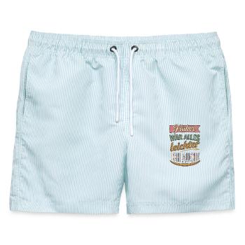 Früher war alles leichter ich auch lustige Sprüche - Männer Badeshorts - hellblau gestreift - Vorne - AI Model Male 178 light (178cm)