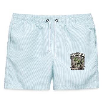 Dinosaurier vs Langhantel - Männer Badeshorts - hellblau gestreift - Vorne - AI Model Male 178 light (178cm)