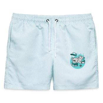 Drop Bear Descending: Eine Studie zum Multitasking - Männer Badeshorts - hellblau gestreift - Vorne - AI Model Male 178 light (178cm)