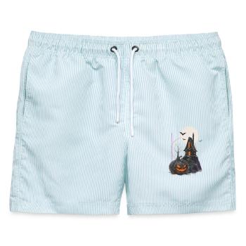 Spukhaus Kürbisnacht Mondschein - Männer Badeshorts - hellblau gestreift - Vorne - AI Model Male 178 light (178cm)