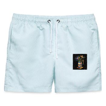 Bauhaus Vase mit Paradiesvogel - Männer Badeshorts - hellblau gestreift - Vorne - AI Model Male 178 light (178cm)