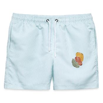Continuous Line Calla Lilie - Männer Badeshorts - hellblau gestreift - Vorne - AI Model Male 178 light (178cm)