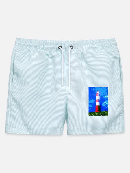 Leuchttrum Kunstmotiv von Jörg Langhans - Männer Badeshorts - hellblau gestreift