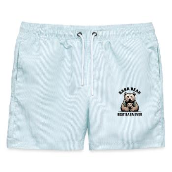 Baba Bär und Bärenbaby Vater & Kind Geschenk - Männer Badeshorts - hellblau gestreift - Vorne - AI Model Male 178 light (178cm)