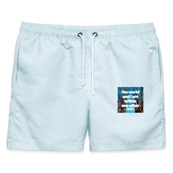 the world and I - Männer Badeshorts - hellblau gestreift - Vorne - AI Model Male 178 light (178cm)