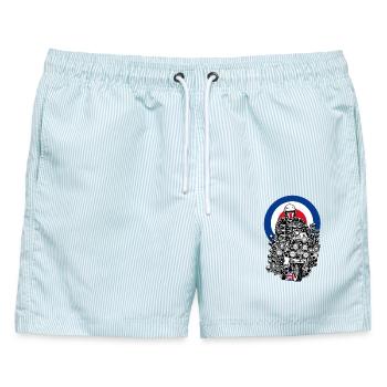 British Mod Scooter - Männer Badeshorts - hellblau gestreift - Vorne - AI Model Male 178 light (178cm)