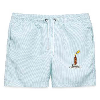 Senf als i-Tüpfelchen - Männer Badeshorts - hellblau gestreift - Vorne - AI Model Male 178 light (178cm)
