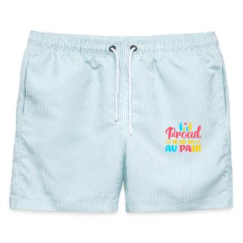 Tagesmutter Proud To Be An Au Pair Nanny - Männer Badeshorts - hellblau gestreift - Vorne - AI Model Male 178 light (178cm)