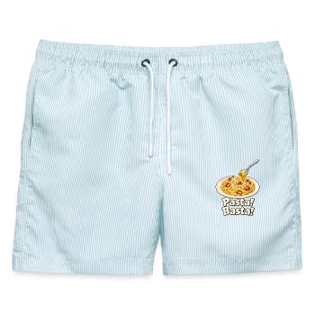 Pasta! Basta! - Männer Badeshorts - hellblau gestreift - Vorne - AI Model Male 178 light (178cm)