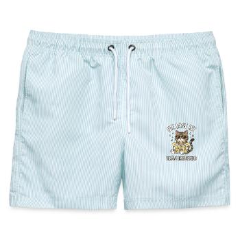 Lustige Katze Katzenmotiv Sommerdrink Katzenhumor - Männer Badeshorts - hellblau gestreift - Vorne - AI Model Male 178 light (178cm)