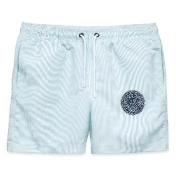 Landwirtschaft Tradition Deutschland - Männer Badeshorts - hellblau gestreift - Vorne - AI Model Male 178 light (178cm)
