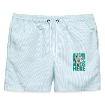 Aliens Always Here Außerirdischer Science Fiction - Männer Badeshorts - hellblau gestreift - Vorne - AI Model Male 178 light (178cm)