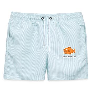 atme. mehr nich. – Fisch Meme - Männer Badeshorts - hellblau gestreift - Vorne - AI Model Male 178 light (178cm)