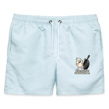 Frühstücksei wehrt sich - Männer Badeshorts - hellblau gestreift - Vorne - AI Model Male 178 light (178cm)