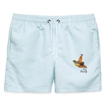 Fantasy Schildkröten Fly Away, Gute Laune Motiv - Männer Badeshorts - hellblau gestreift - Vorne - AI Model Male 178 light (178cm)