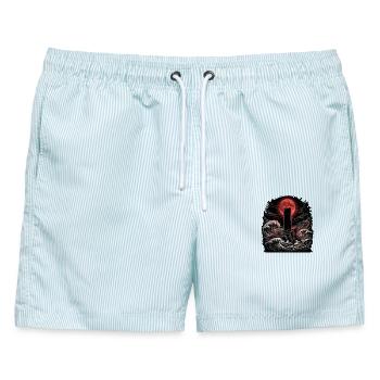 Grabstein Mondschein Heavy Metal - Männer Badeshorts - hellblau gestreift - Vorne - AI Model Male 178 light (178cm)
