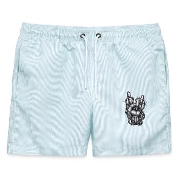 Heavy Metal Stacheldraht - Männer Badeshorts - hellblau gestreift - Vorne - AI Model Male 178 light (178cm)