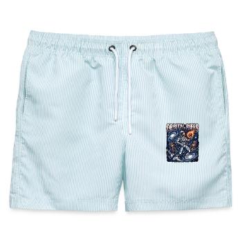 Orbital Riffs Heavy Metal - Männer Badeshorts - hellblau gestreift - Vorne - AI Model Male 178 light (178cm)