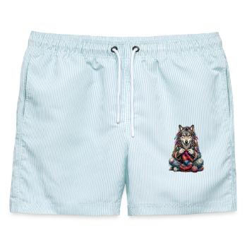 Stricken - Groovy Knitting Wolf - Männer Badeshorts - hellblau gestreift - Vorne - AI Model Male 178 light (178cm)