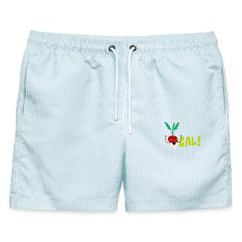 Rettich - Männer Badeshorts - hellblau gestreift - Vorne - AI Model Male 178 light (178cm)