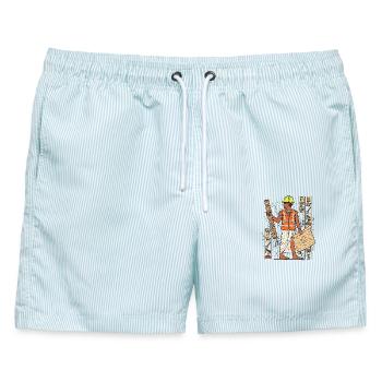 Pyramidenbauer als moderner Polier Bauleiter - Männer Badeshorts - hellblau gestreift - Vorne - AI Model Male 178 light (178cm)