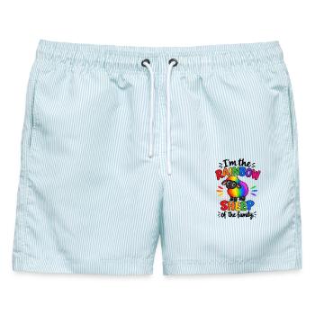 I’m the Rainbow Sheep of the Family  - Männer Badeshorts - hellblau gestreift - Vorne - AI Model Male 178 light (178cm)