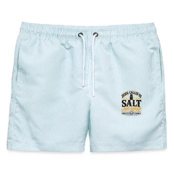 Jesus Salt Not Syrup Geistliches Zitat-Kunstwerk - Männer Badeshorts - hellblau gestreift - Vorne - AI Model Male 178 light (178cm)