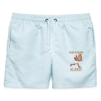 Paketbote Hieroglyphen Pakete - Männer Badeshorts - hellblau gestreift - Vorne - AI Model Male 178 light (178cm)