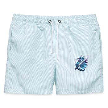  Cyberpunk Samurai Katze Mit Energie Katana - Männer Badeshorts - hellblau gestreift - Vorne - AI Model Male 178 light (178cm)