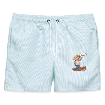Humor-Builder: Der meckernde Profi - Männer Badeshorts - hellblau gestreift - Vorne - AI Model Male 178 light (178cm)