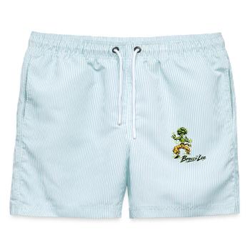 BroccoLee Kampfsbrokkoli - Männer Badeshorts - hellblau gestreift - Vorne - AI Model Male 178 light (178cm)
