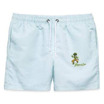 Brocco-Lee – Lustiger Brokkoli Kung-Fu Kämpfer - Männer Badeshorts - hellblau gestreift - Vorne - AI Model Male 178 light (178cm)