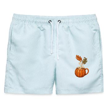 Herbst aus der Tasse - Männer Badeshorts - hellblau gestreift - Vorne - AI Model Male 178 light (178cm)