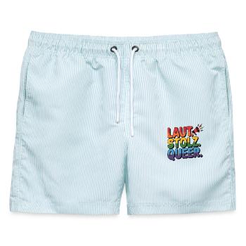 Laut Stolz Queer LGBTQ Pride Statement - Männer Badeshorts - hellblau gestreift - Vorne - AI Model Male 178 light (178cm)