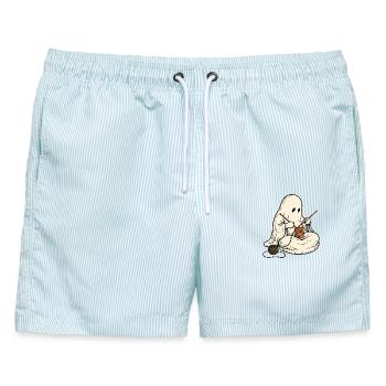 Strickender Herbstgeist - Männer Badeshorts - hellblau gestreift - Vorne - AI Model Male 178 light (178cm)