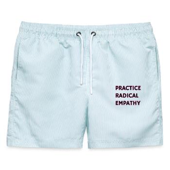 Radikale Empathie praktizieren - Männer Badeshorts - hellblau gestreift - Vorne - AI Model Male 178 light (178cm)