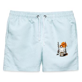 Geist auf der Schaukel unter dem Mond - Männer Badeshorts - hellblau gestreift - Vorne - AI Model Male 178 light (178cm)